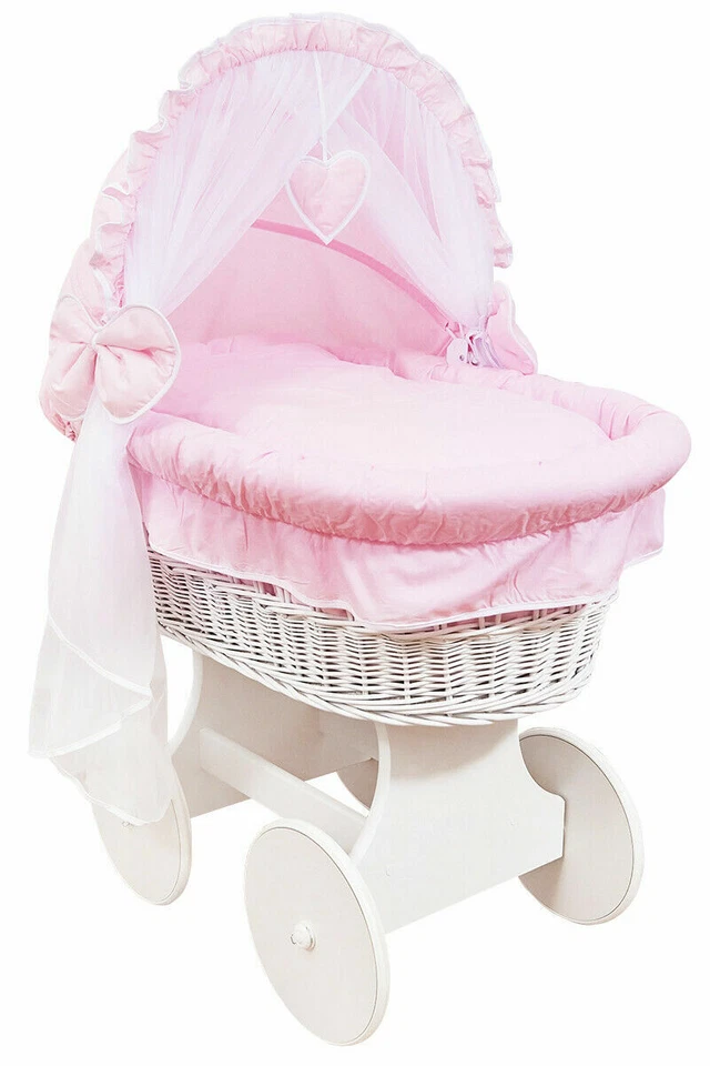 BABY MAM Baby Vollbettwäsche Set mit Baldachin passend für Weiden Moses Korb rosa
