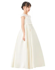 Floral Lace Flower Girl Dress Ivory Tulle Dress White Lace Dress with Sleeves - Picture 1 of 45