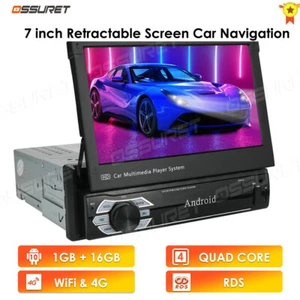 Single 1DIN 7"Android 10 Flip Up GPS Navigation Car Stereo Radio Player Headunit - Picture 1 of 11