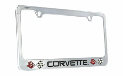 Chevrolet Corvette 2 logos Chrome Plated Brass Metal License Plate Frame Holder - Image 1 of 4