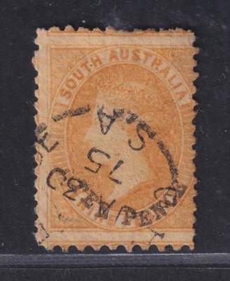South Australia Scott 50a Usado 1869 10d em 9d Amarelo QV Preto Sobreimpressão SCV $75 - Imagem 1 de 2