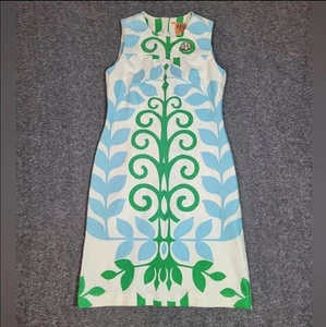Tory Burch Womens Sheath Sleeveless Dress Size 4 Tan Linen Floral Print Rare - Picture 1 of 12