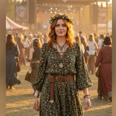 Old Navy peasant boho midi dress 2X dark floral suede lace up neckline western - Image 1 of 4