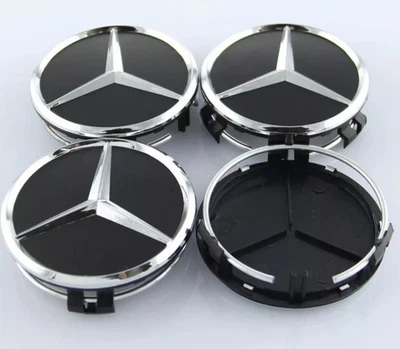 4PCS Wheel Centre Hub Caps 75mm Fit For Mercedes-Benz A C E S GLK BLACK & Chrome - Изображение 1 из 3