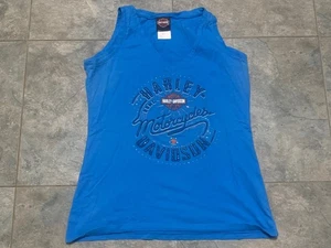 Harley Davidson Motorcycles Tank Top Women’s Size XL Blue Rhinestones H-D - Picture 1 of 5