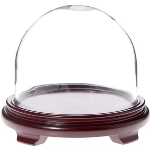 Plymor 8" x 6.5" Glass Display Dome Cloche (Red Wood Veneer Footed Base) - Picture 1 of 1