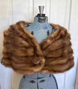 VIntage Brown Mink Fur Stole Boxy Wrap Florida Tropical Furs Florida 14.5" Long - Picture 1 of 24