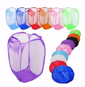 Laundry Foldable Basket Clothes Net Mesh Storage Pop up Bag Case Aid Hamper UK - Picture 1 of 9