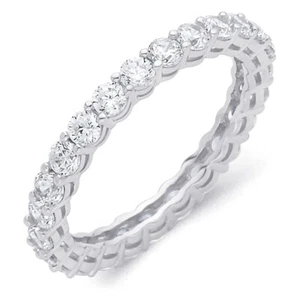 2.10 Ct Round Created Diamond Real 14k White Gold Eternity Bridal Band Ring - Picture 1 of 1