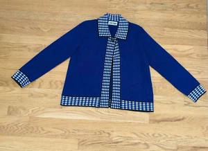 Vintage SAN REMO LAURA knit Top Sweater Blue Knit Black Trim Herringbone K28 - Picture 1 of 7