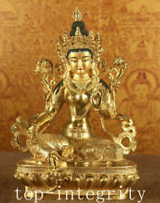 12" Old Tibet Bronze Fane Green Tara Mahayana Buddhism enlightenment Statue