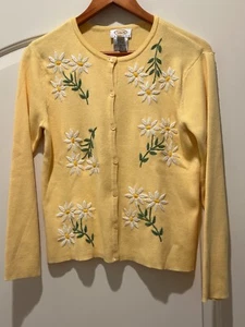 Talbots yellow Cardigan with floral decoration PS 100% cotton sweater - Picture 1 of 4