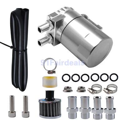 Oil Catch Can Tank Kit Polish Baffled Reservoir with Breather Filter Universal Foto 1 de 4