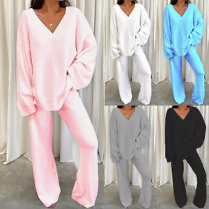 Womens V-Neck Leisure Suit Ladies Long Sleeve Soft Loungewear Nightwear Set ⑨ - Picture 1 of 16