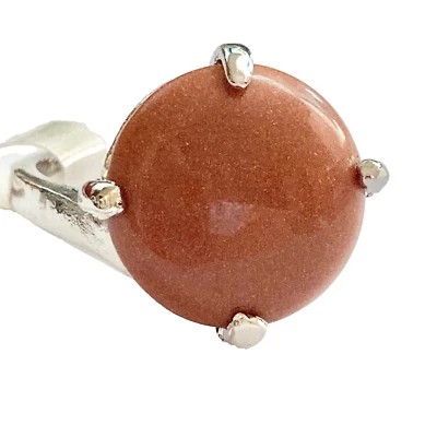 Vintage Goldstone Semiprecious Ring Silver Plated Size 6 7 Brown Copper Stone - Image 1 of 4