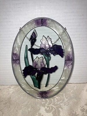 Atrapasol ovalado vintage lirios morados pintados a mano por Joan Baker  Foto 1 de 4