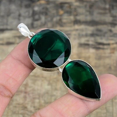 Verde Tormalina Gemma a Mano 925 Argento Sterling Ciondolo Gioielli da Donna - Immagine 1 di 4