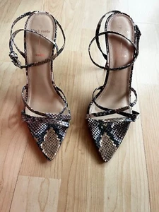 Black Suede Studio Snakeskin Strappy Heels. Size eur 38 fits like a 7. - Picture 1 of 6