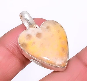 Heart - Fossil Coral - Australia Gemstone 925 Sterling Silver Pendant 1.37" A37 - Picture 1 of 1