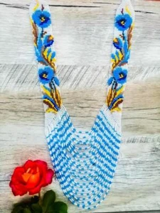 Long BEADED NECKLACE gerdan HANDCRAFTED Patriotic Ukrainian Folk traditional - Bild 1 von 3