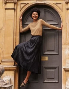 BODEN Roberta Velvet MIDI Skirt BLACK J0759 SIZE UK 12 BRAND NEW S2 - Picture 1 of 8