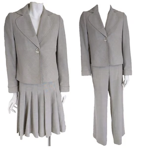 $4K+ AKRIS 6/8 Suit 3pc Blazer Jacket Wool Lightweight Beige Skirt Pant Jacket - Picture 1 of 20