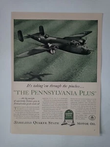 1940s QUAKER STATE Oil War Plane Bomber Axis Colorful WWII Vtg Poster Print Ad - Picture 1 of 1