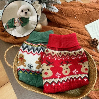 Pet Dog Knitted Hoodie Sweater Christmas Jumper Coat Warm Clothes Puppy Appare ~ - Image 1 of 4