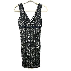 Betsey Johnson Women Sheath Dress Y2K Crochet Lace Black White 6 Sleeveless Silk - Picture 1 of 9