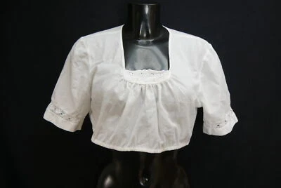 Gr.46 Dirndlbluse weiß Bluse für Dirndl Baumwollmischung mit Spitze B11665 - Bild 1 von 4
