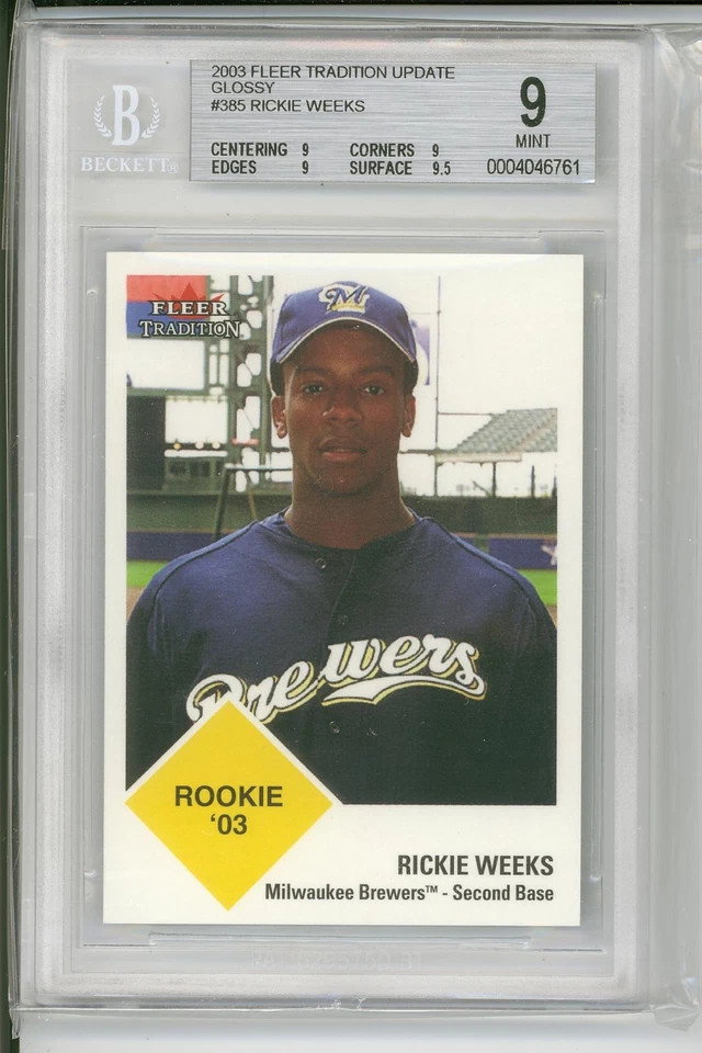 RICKIE WEEKS ROOKIE 2003 Fleer Tradition Update GLOSSY #385 BGS 9 MINT Brewers - Image 1 of 1