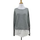 White House Black Market Poplin Hem Sweater Shirt Womens M Gray Lace Up Sides