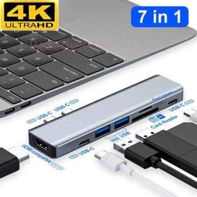 7 In 1 Multiport USB-C Hub Type C To USB 3.0 4K HDMI Adapter For MacBook Pro/Air - Image 1 of 4