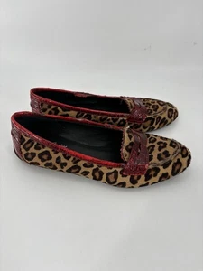 Donald Pliner Halla Penny Loafers Womens 5.5 Brown Jaguar Embossed Fur Leather - Picture 1 of 14