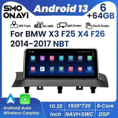 Für BMW X3 F25 X4 F26 NBT 10.25'' Android 14 Autoradio 6+64GB Carplay GPS 8-Kern - Bild 1 von 4