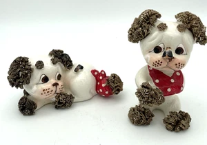1950s Pair Of Lefton Poodle Puppy Figurine w/Bandages Spaghetti Trim & Flies - Picture 1 of 13