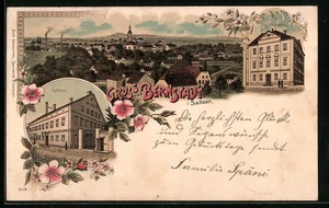 Lithographie Bernstadt i. Sachsen, Teilansicht, Königliches Amtsgericht, Rathau - Picture 1 of 2
