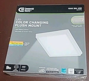 Commercial Electric Low Profile Square LED Flush Mount 9" With Night Light Trim - Picture 1 of 2