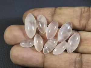 5X11-9X20MM Natural Rose Quartz Marquise Cabochon Loose Gemstone 9Pcs Lot W203 - Picture 1 of 9