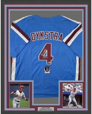 Jersey retro azul 33x42 con uñas Lenny Dykstra autografiado/firmado enmarcado certificado de autenticidad JSA Foto 1 de 2