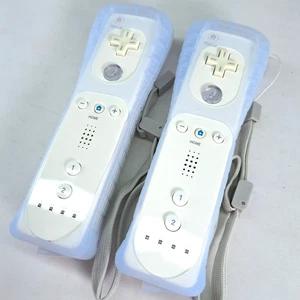 White Wii Controllers w/ Case & Wrist Strap 2pc For Wii Wii U Remote Controller - Picture 1 of 8