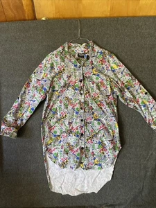 Vestido Camisa Thrill Graffiti Artístico Lagenlook Dobladillo Crudo Abotonado Manga L XL - Imagen 1 de 13