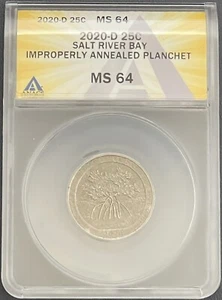 2020 D SALT RIVER BAY Quarter Error Improperly Annealed Planchet ANACS MS64 - Picture 1 of 2
