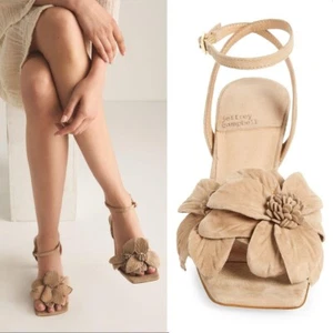SANDALIAS JEFFREY CAMPBELL Honolulu Floral Gatito Tacones 5.5 Gamuza Natural NUEVAS $165 - Imagen 1 de 14