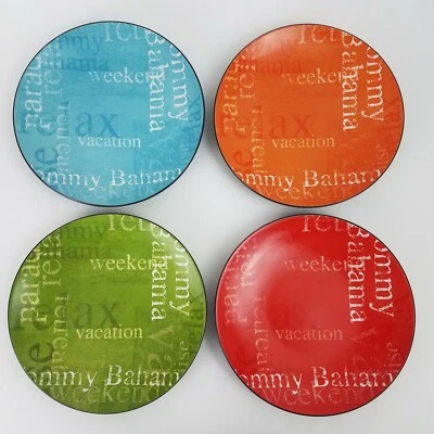 Platos Tommy Bahama, Juego de 4, Vacaciones de Fin de Semana Relax: Azul, Verde, Rojo, Naranja Foto 1 de 4
