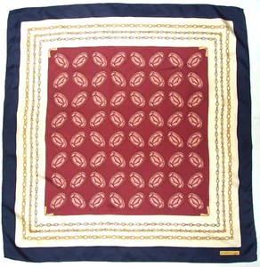 💎 MUST DE CARTIER Vintage Silk Scarf - 32" Burgundy Gold CC Logo Chain Design - Picture 1 of 6