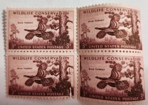 Posta USA 4 francobolli 3¢ Conservazione della fauna selvatica tacchini selvatici rosa inutilizzati - Foto 1 di 3