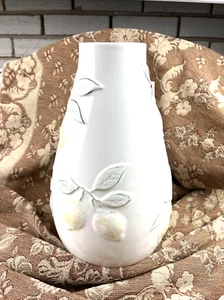 Portuguese White Glossy Porcelain Vase Lemon Plant with Leaves 14" tall NEW - Picture 1 of 10