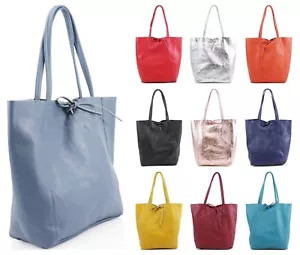 Ladies Soft Italian Leather Large Shopper Bags Women Girls Shoulder Tote Bag - Picture 1 of 43