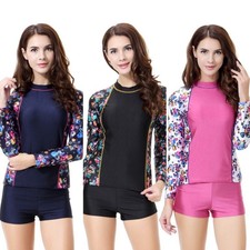 Modest Swimwear Womens Burkini Tops+Short 2-piece Swimsuit Beach Bathing Suit